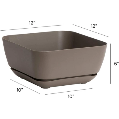Novelty Majestic Garden Plastic Indoor/Outdoor Square Planter Pot, Taupe, 12in 3 Novelty Majestic Garden Plastic Indoor/Outdoor Square Planter Pot, Taupe, 12in - Image 3