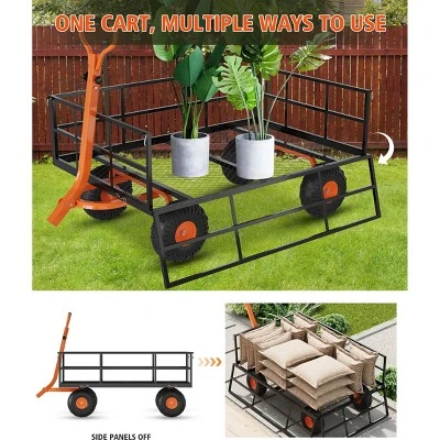 Heavy Duty Steel Garden Cart, Garden Wagon Cart On Wheels, Yard Utility Wagon Carts W/Adjustable Handle & Removable Sides(Convert To Flatbed) 5 Heavy Duty Steel Garden Cart, Garden Wagon Cart On Wheels, Yard Utility Wagon Carts W/Adjustable Handle & Removable Sides(Convert To Flatbed) - Image 5