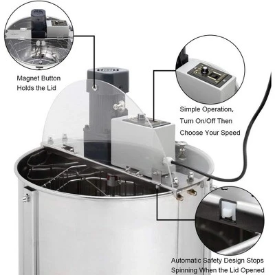 VINGLI Upgraded Electric 4 Frame Honey Extractor, Stainless Steel Honeycomb Spinner Drum With Adjustable Height Stands 3 VINGLI Upgraded Electric 4 Frame Honey Extractor, Stainless Steel Honeycomb Spinner Drum With Adjustable Height Stands - Image 3