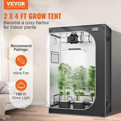 VEVOR Grow Tent, High Reflective 2000D Hydroponic Indoor Plant Growing System With Observation Window, Tool Bag, Floor Tray, 4x2’, Black/Gray 2 VEVOR Grow Tent, High Reflective 2000D Hydroponic Indoor Plant Growing System With Observation Window, Tool Bag, Floor Tray, 4x2’, Black/Gray - Image 2