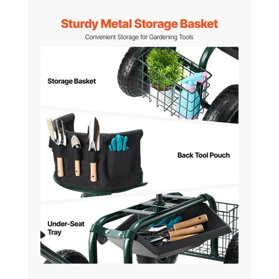 VEVOR Garden Seat With Wheels, Rolling Garden Stool With Height Adjustable & 360° Swivel Seat, 400lbs Weight Capacity, Gardening Cart Bench, Green 5 VEVOR Garden Seat With Wheels, Rolling Garden Stool With Height Adjustable & 360° Swivel Seat, 400lbs Weight Capacity, Gardening Cart Bench, Green - Image 5