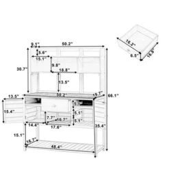 50”W Garden Potting Bench Table, Outdoor Patio Workstation With Hutch, Drawer And Adjustable Shelves, Fir Wood Frame, Brown/White/Natural-ModernLuxe -D'Eco Store GUEST fdff7def b4ed 4952 856f 2f01cb2c2e10