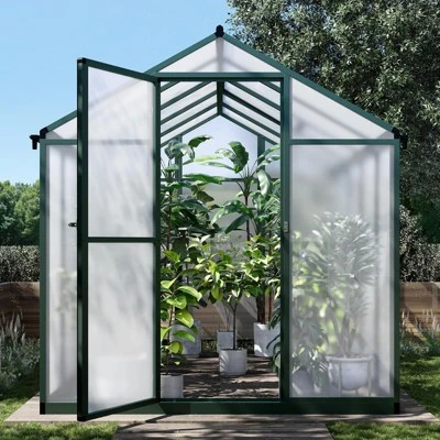 Heavy-Duty Greenhouse Aluminum Walk-In Greenhouse With Adjustable Ventilation And Lockable Door For Vegetables Herbs And Outdoor Plants Green 3 Heavy-Duty Greenhouse Aluminum Walk-In Greenhouse With Adjustable Ventilation And Lockable Door For Vegetables Herbs And Outdoor Plants Green - Image 3
