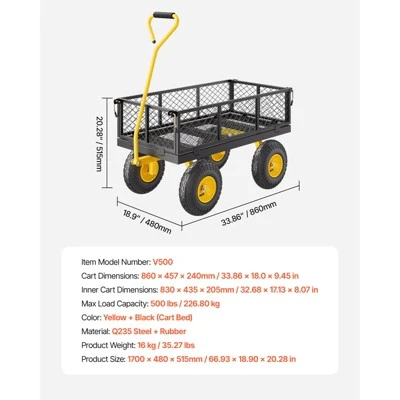 VEVOR 500 Lbs Steel Garden Cart, Heavy Duty Garden Wagon Cart Pullable On Wheels, Metal Yard Utility Wagon Carts With 10" All Terrain Tires, Black 7 VEVOR 500 Lbs Steel Garden Cart, Heavy Duty Garden Wagon Cart Pullable On Wheels, Metal Yard Utility Wagon Carts With 10" All Terrain Tires, Black - Image 7