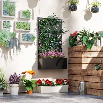 Outsunny Metal Raised Garden Bed With Trellis, Freestanding Or Wall Mounted Raised Flower Bed With Privacy Panel For Garden, Patio, Balcony 1 Outsunny Metal Raised Garden Bed With Trellis, Freestanding Or Wall Mounted Raised Flower Bed With Privacy Panel For Garden, Patio, Balcony